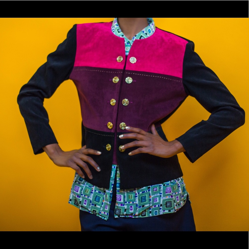 Vintage color block jacket styled by @thcbleulite